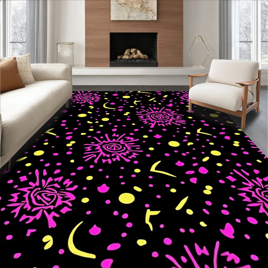 Vibrant Pink Yellow Celestial Burst Rug