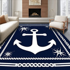 Navy White Nautical Anchor Starburst Rug