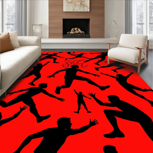 Black Human Silhouettes Dynamic Abstract Movement Rug