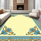 Classic Blue Golden Floral Border Rug