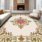 Ornate Pink Floral Gold Scroll Border Rug