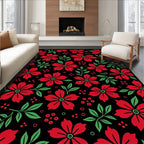 Bold Red Floral Garden Black Rug