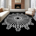 Bold White Sunburst Floral Black Rug
