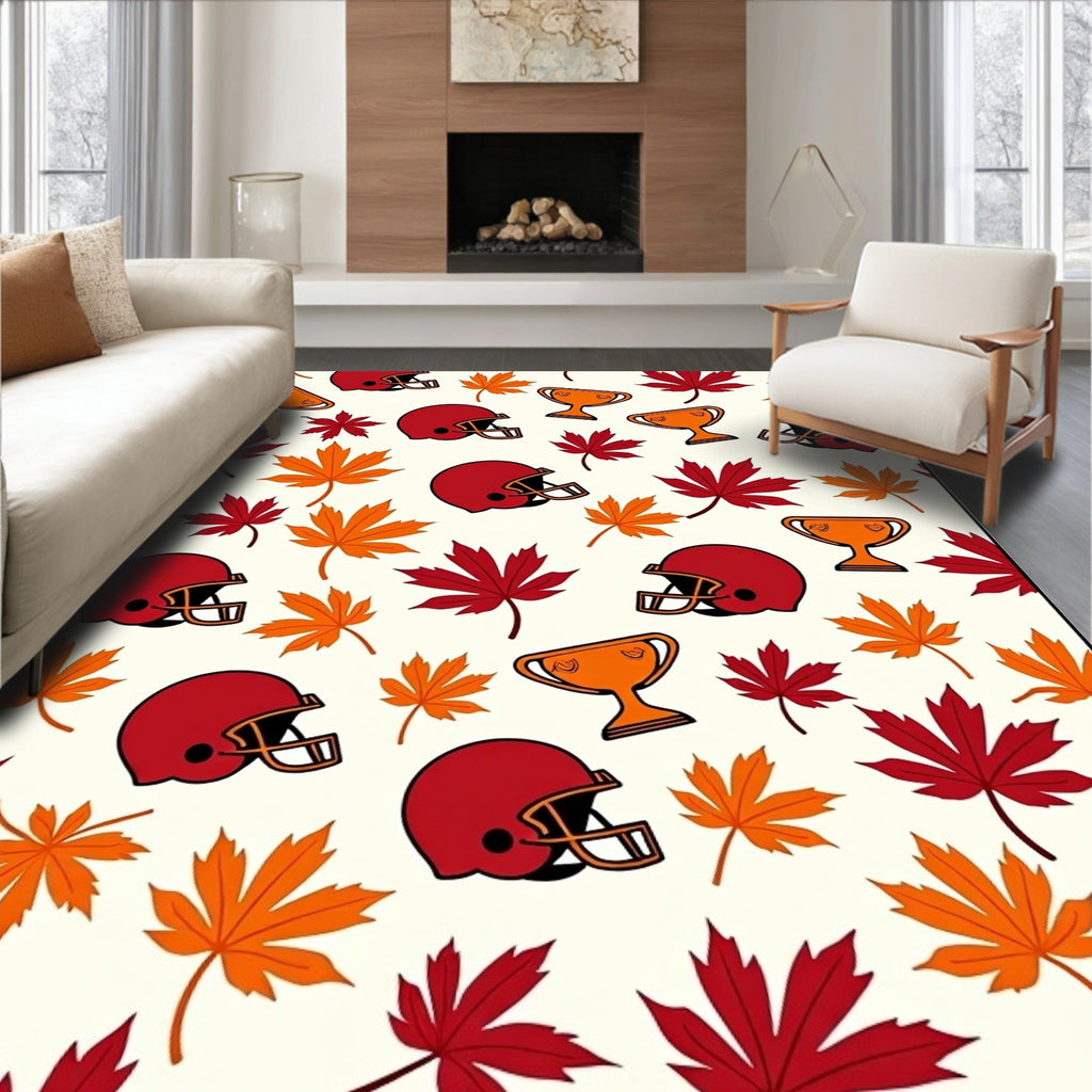 Red Helmets Orange Trophies Autumn Leaves Rug