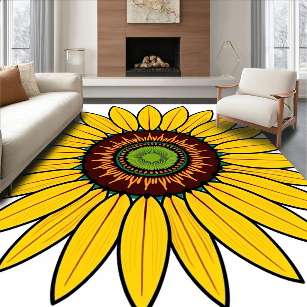 Sunny Yellow Sunflower Mandala Rug