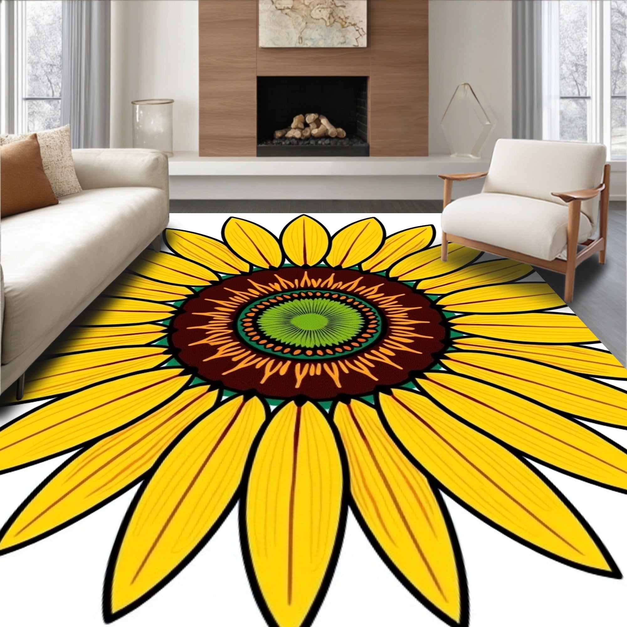 Sunny Yellow Sunflower Mandala Rug