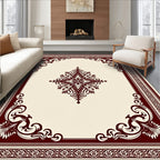 Elegant Burgundy Floral Medallion Border Rug