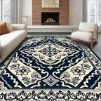 Ornate Navy Floral Layout Rug