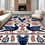 Navy Crimson Folk Art Birds Rug