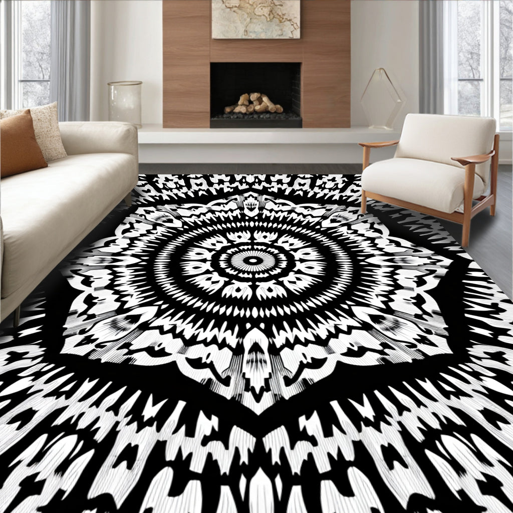 Monochromatic Intricate Geometric Mandalas Rug