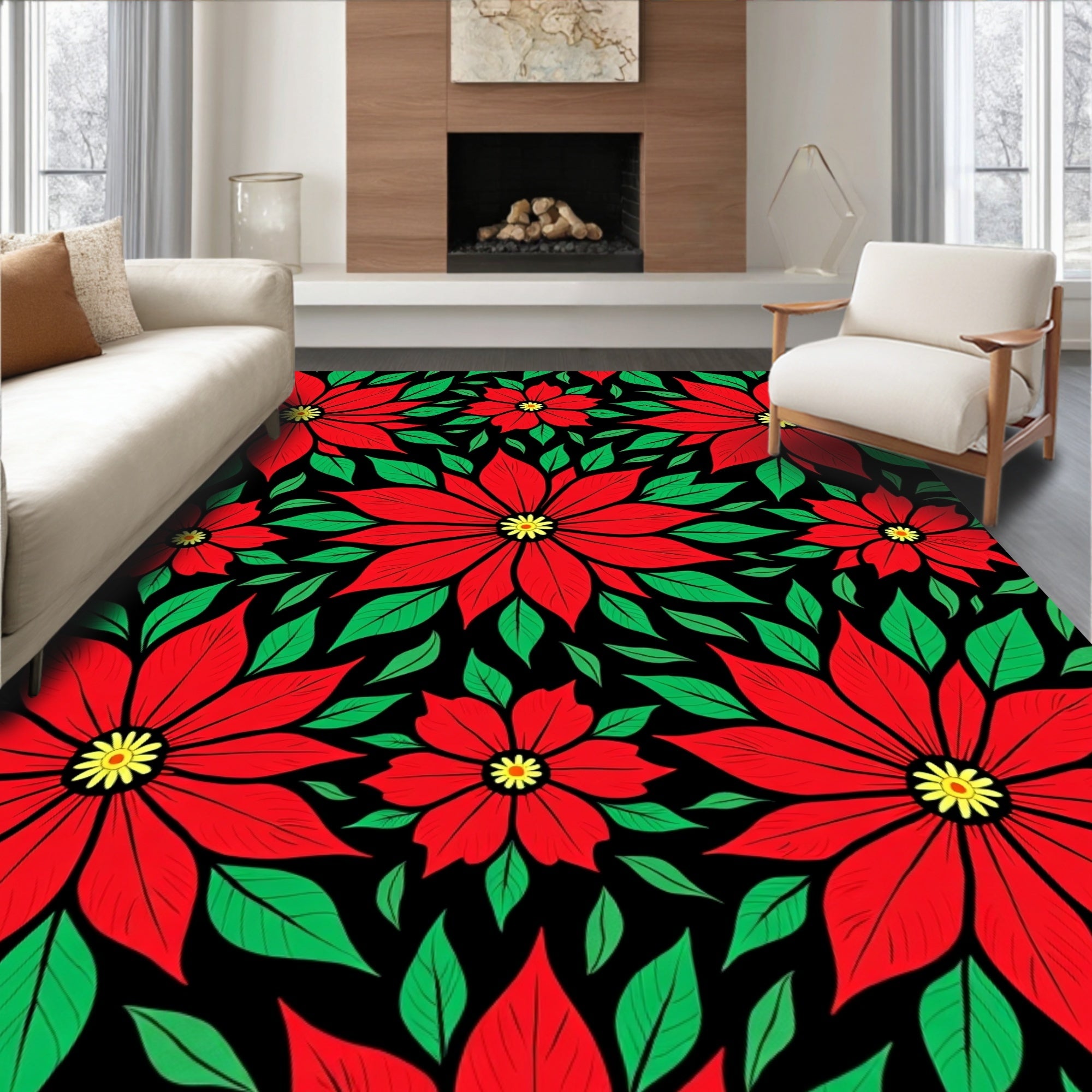 Bold Red Poinsettia Garden Rug