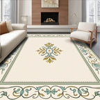 Ornate Cream Teal Golden Scroll Rug