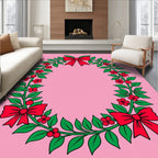 Red Bow Green Leaf Floral Garland Rug