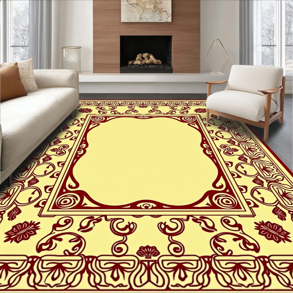 Rich Crimson Floral Frame Rug