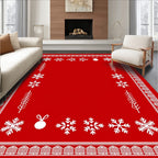 Festive Red Snowflake Ornament Border Rug