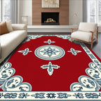 Symmetrical Crimson Floral Corner Accents Rug