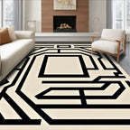 Bold Black Geometric Maze Rug