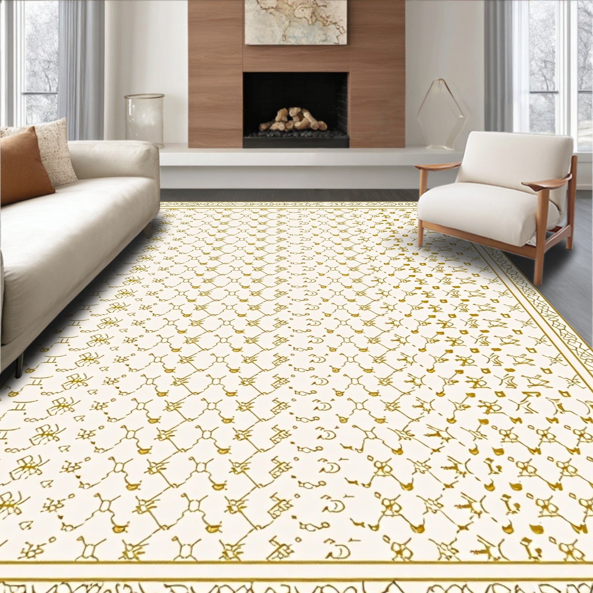 Golden Celestial Constellation Geometric Rug