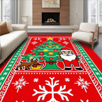 Red Christmas Tree Santa Reindeer Snowflakes Rug
