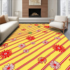 Whimsical Red Striped Floral Yellow Rug
