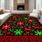 Red Green Feline Floral Medallion Rug