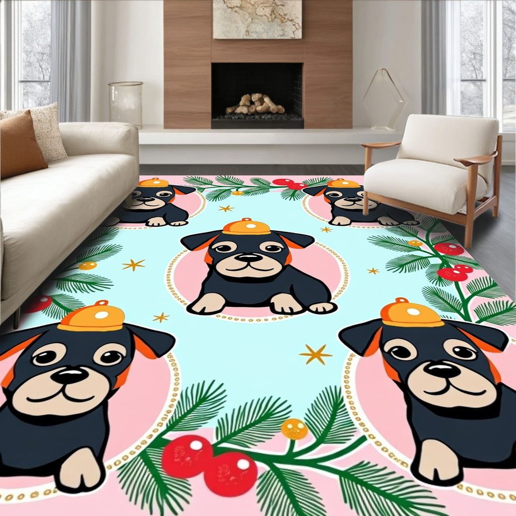 Cute Puppy With Orange Hat Garland Rug