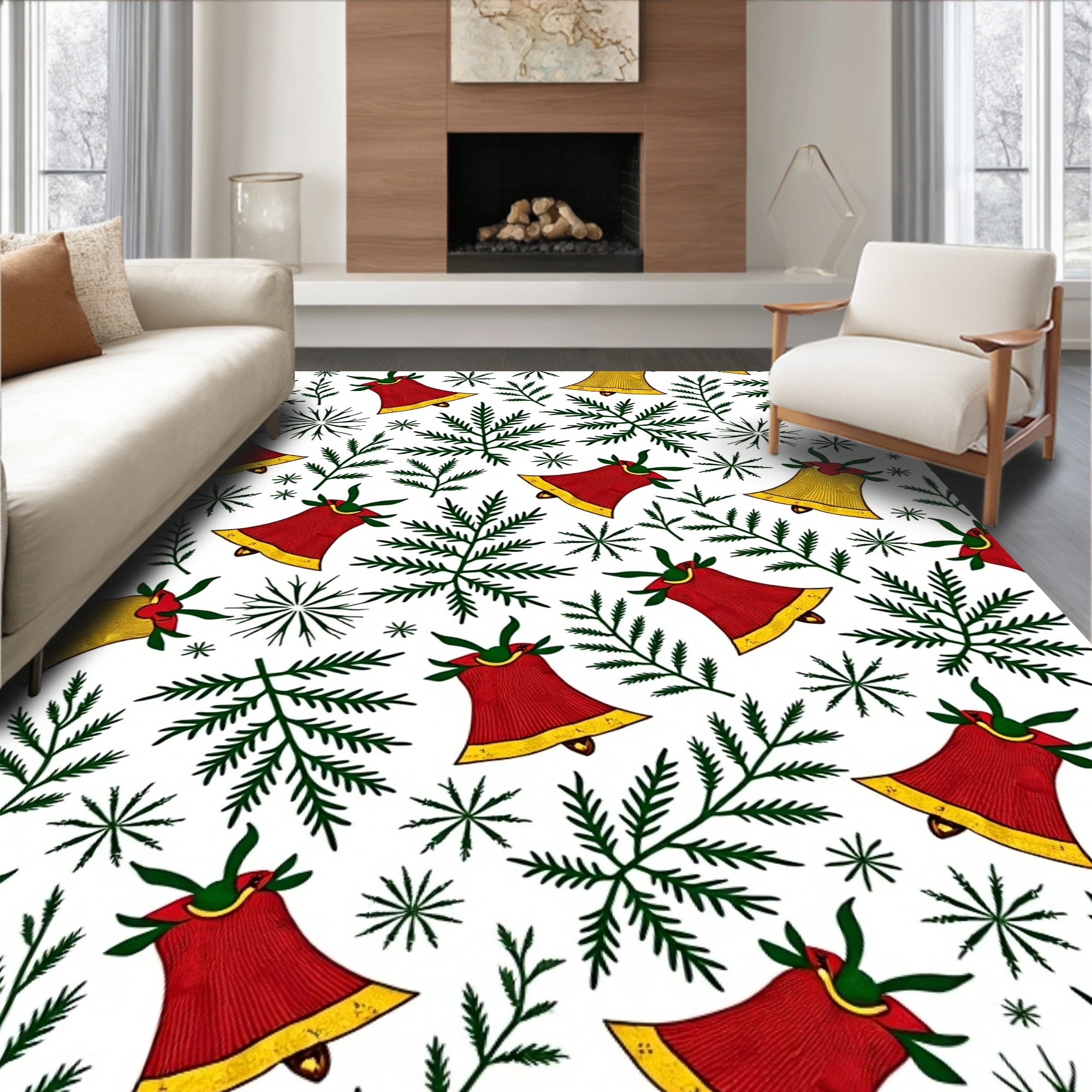 Red Gold Bell Evergreen Scatter Rug