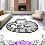 Sleeping Tabby Cat Floral Border Rug