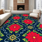 Crimson Floral Medallion Navy Rug