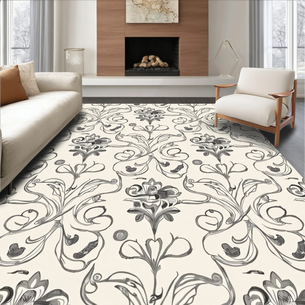 Art Nouveau Gray Floral Swirl Rug