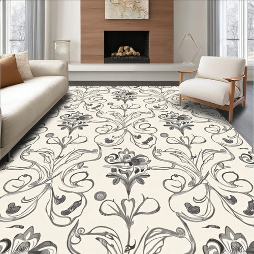 Art Nouveau Gray Floral Swirl Rug