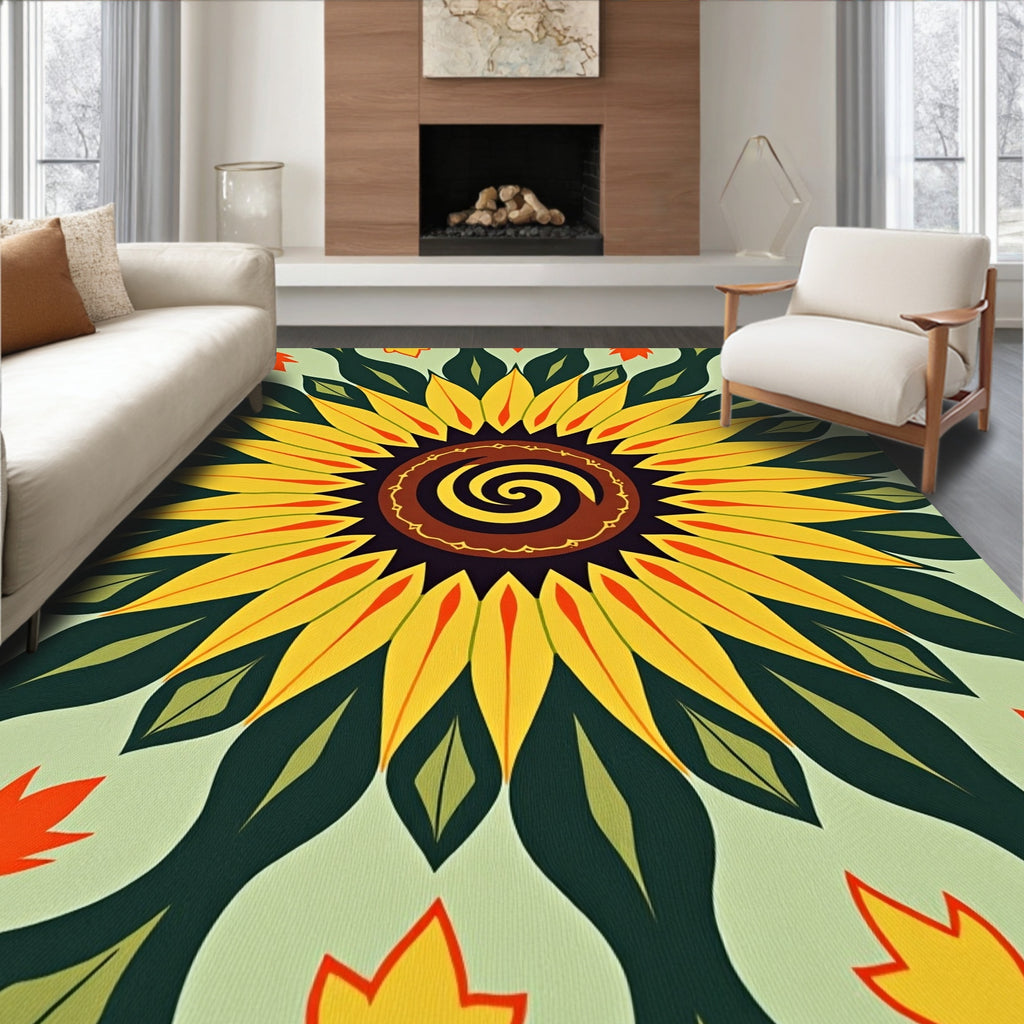 Vibrant Yellow Sunflower Mandala Rug