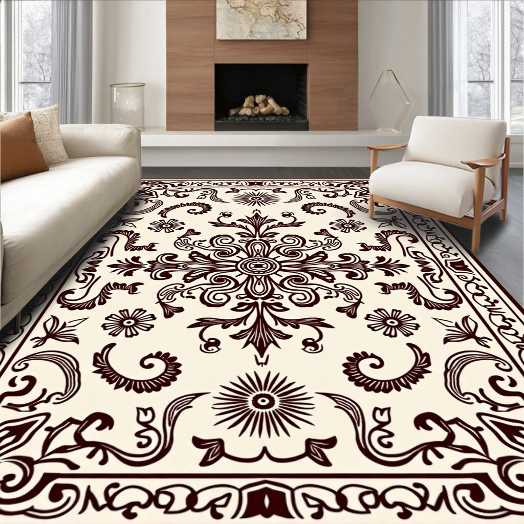 Ornate Cream and Brown Medallion Rug