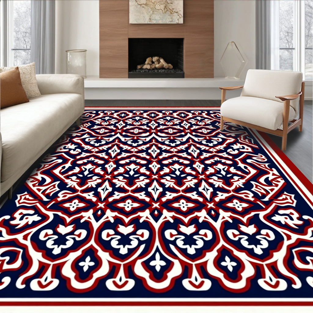 Deep Blue Crimson Arabesque Rug