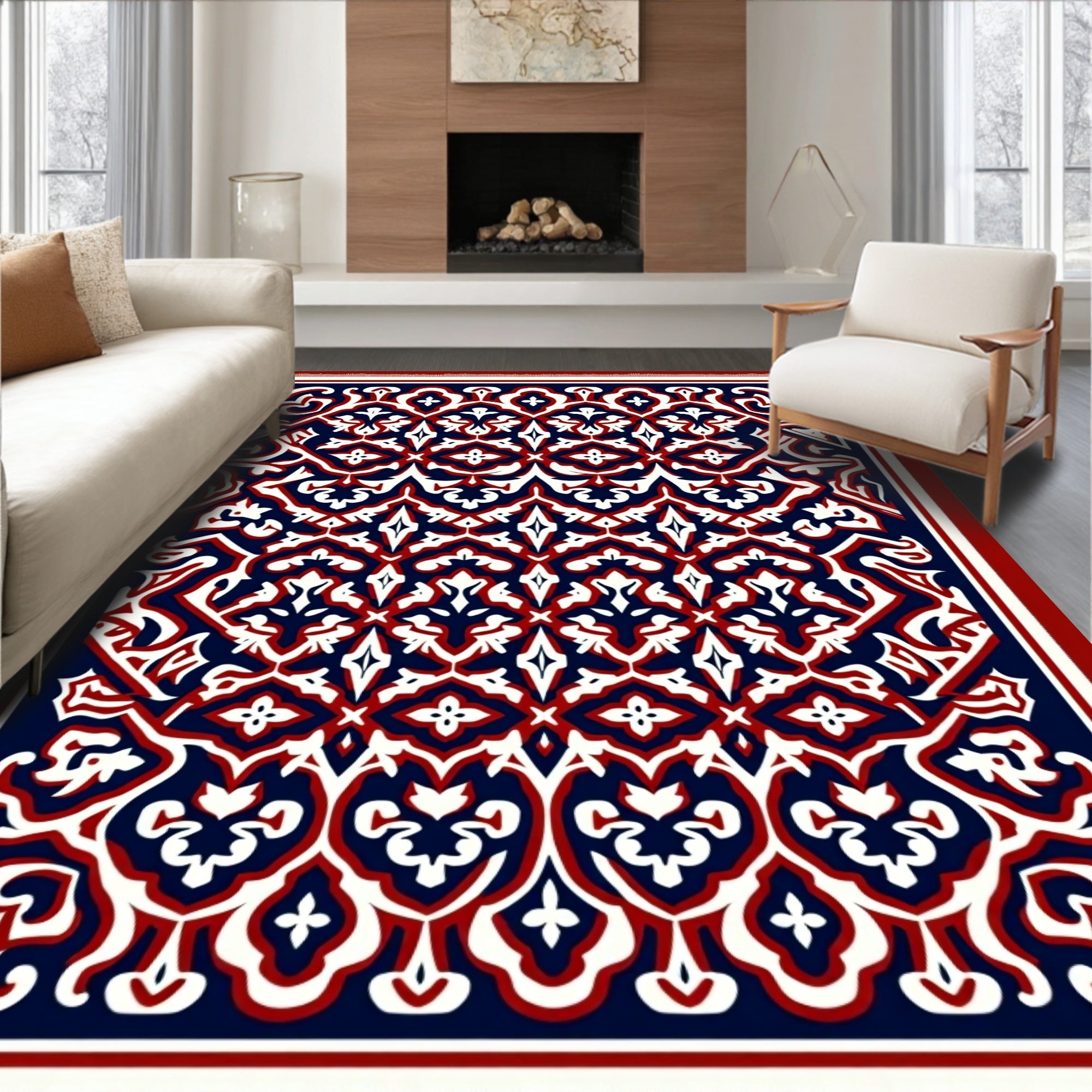 Deep Blue Crimson Arabesque Rug