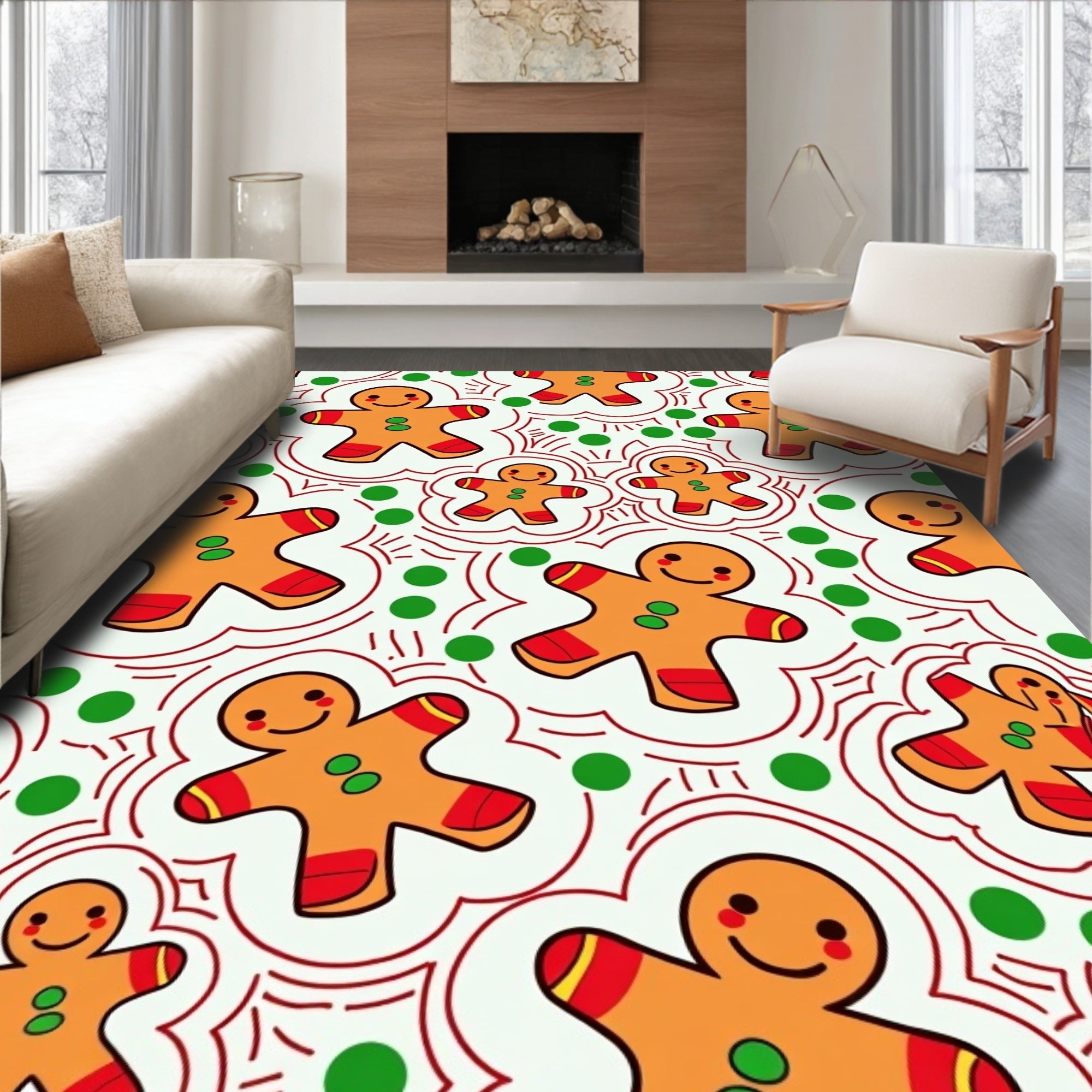 Whimsical Gingerbread Man Festive Dots Rug