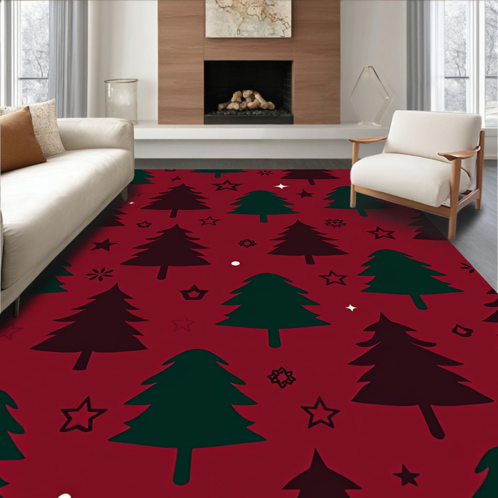 Crimson Evergreen Forest Stars Rug