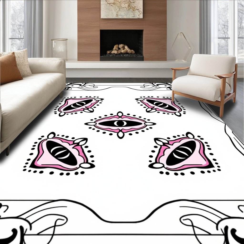 Whimsical Pink Eye Medallion Border Rug