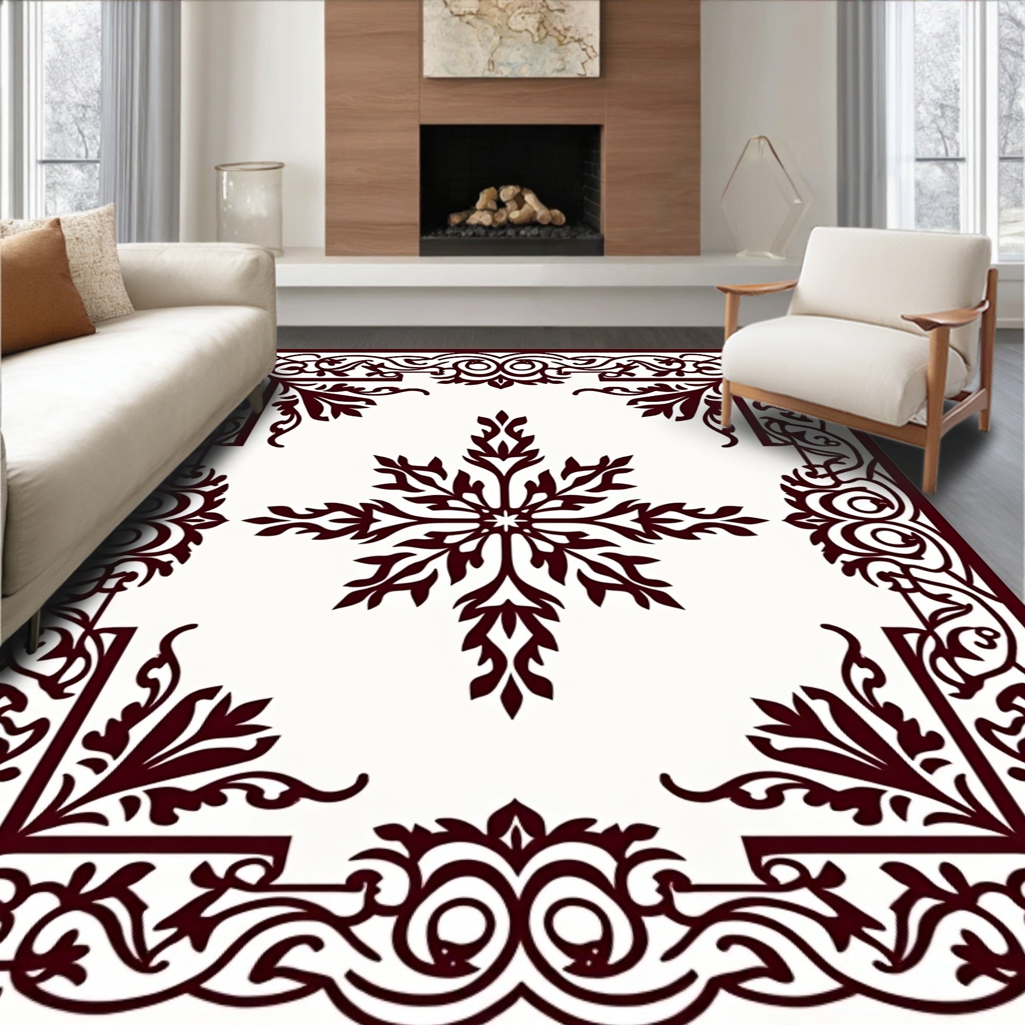 Deep Burgundy Scrollwork Star Medallion Rug
