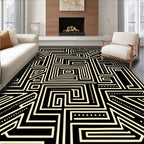 Black Ivory Geometric Maze Lines Rug