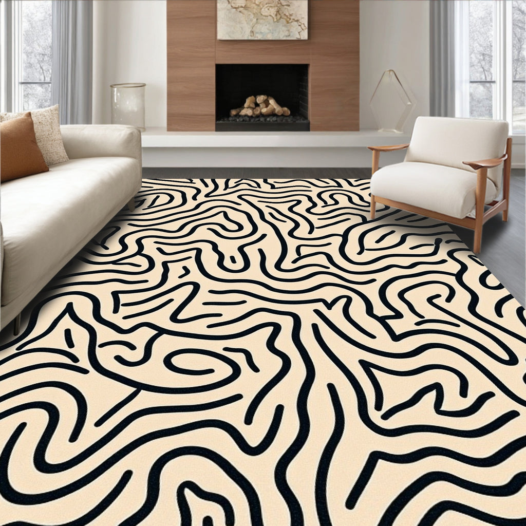 Organic Black Line Contour Rug