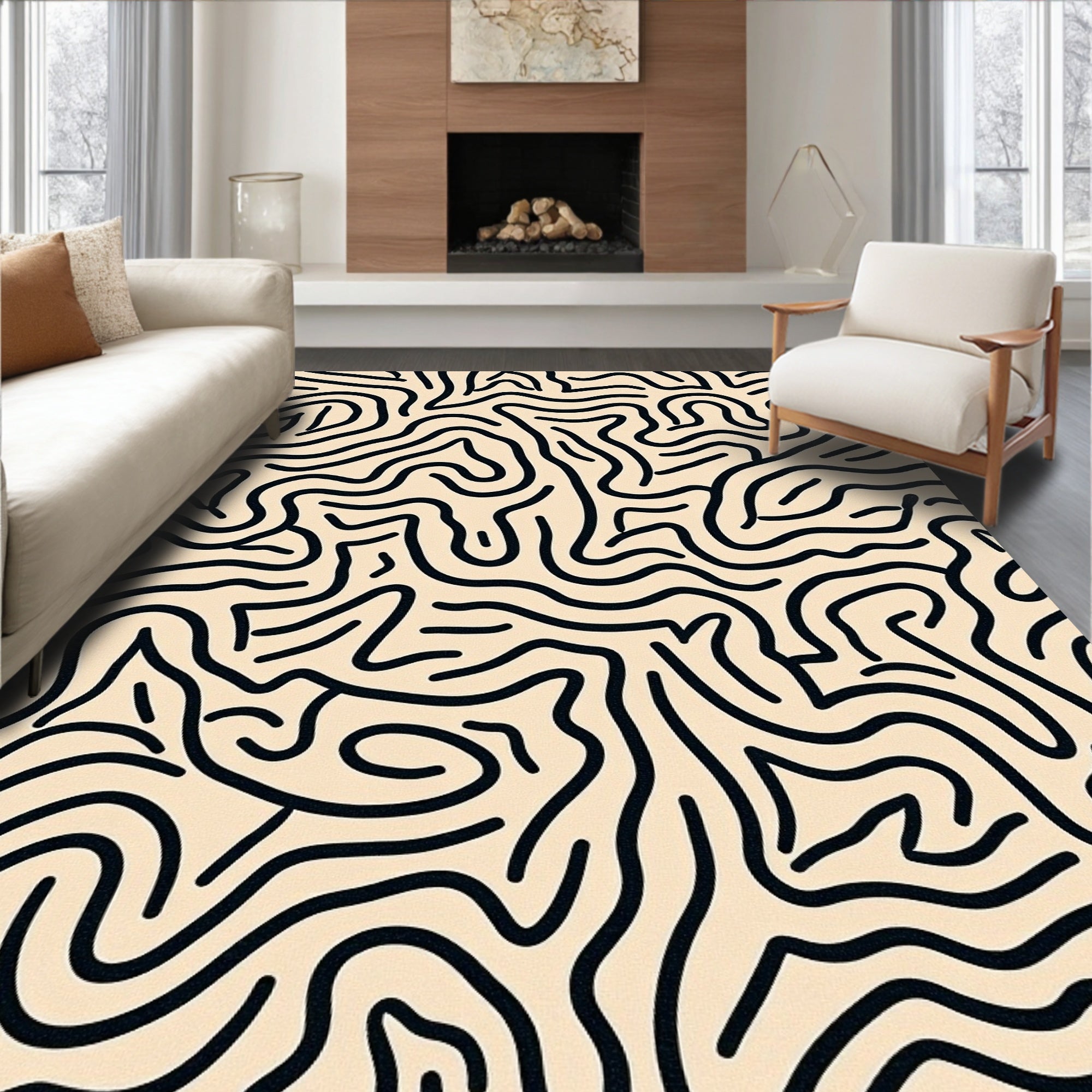 Organic Black Line Contour Rug
