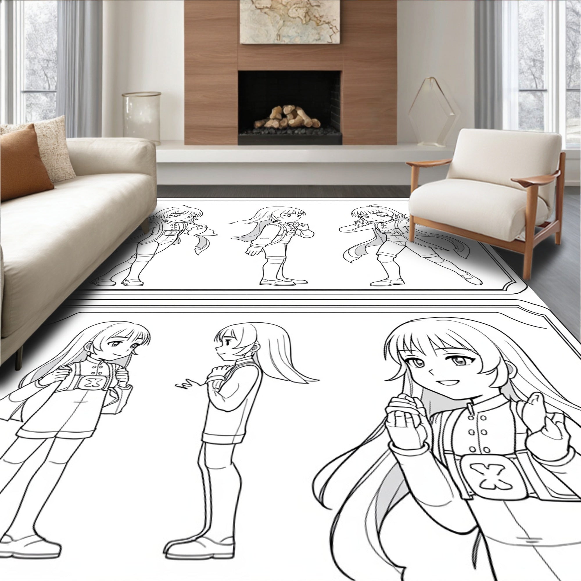 Anime Girl Character Pose Reference Art Rug
