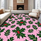 Pink Holly Berry Foliage Collage Rug