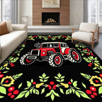 Red Tractor Floral Garland Border Rug