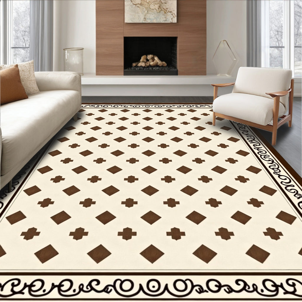 Classic Cream Brown Diamond Lattice Rug