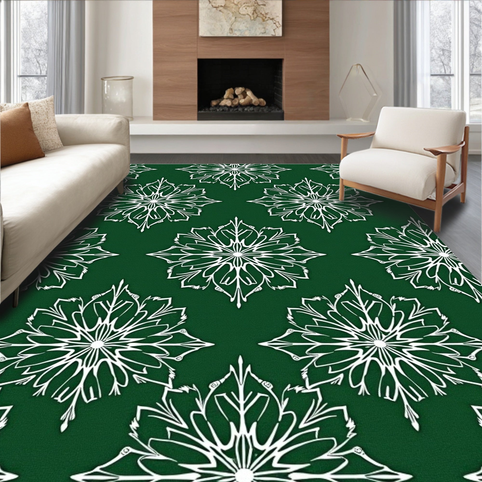 Emerald Snowflakes All Over Rug