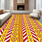 Vibrant Yellow Red Medallion Stripe Rug