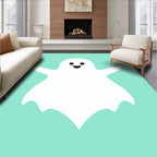 Whimsical White Ghost Teal Background Rug
