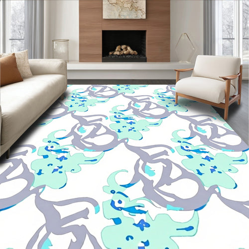 Aqua Gray Amorphous Swirl Rug